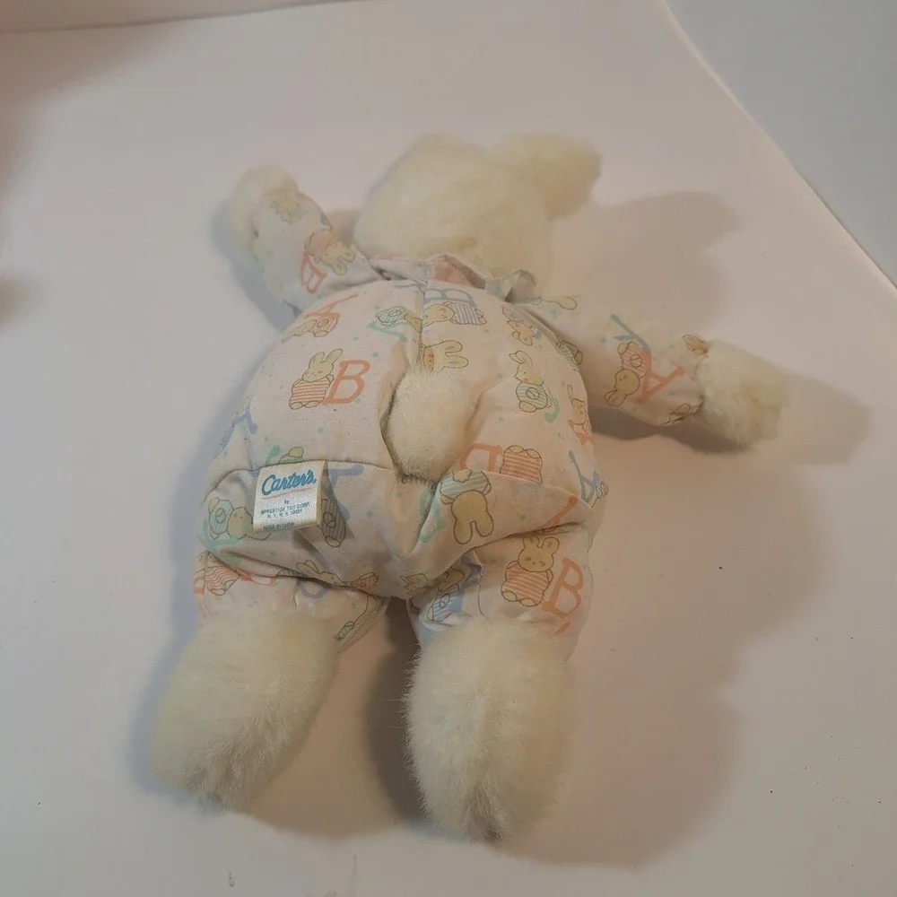 Carters Prestige Bunny Rabbit Plush Baby outfit‎ PJs lovey rattle white 12